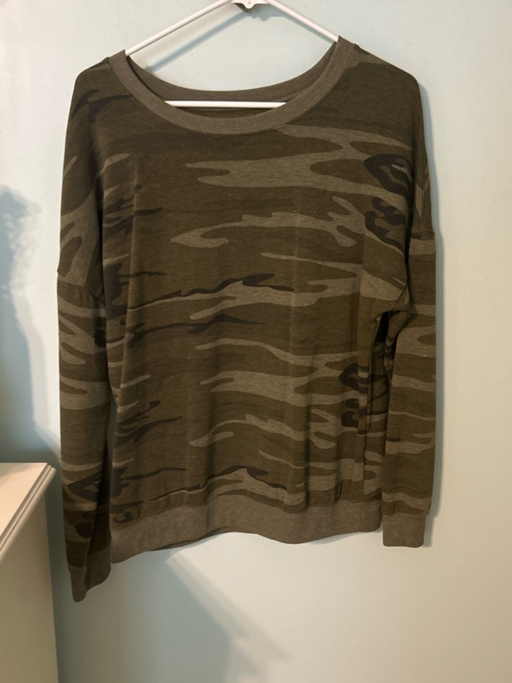 Zoe + Liv Olive Green Camo Lightweight Sweater